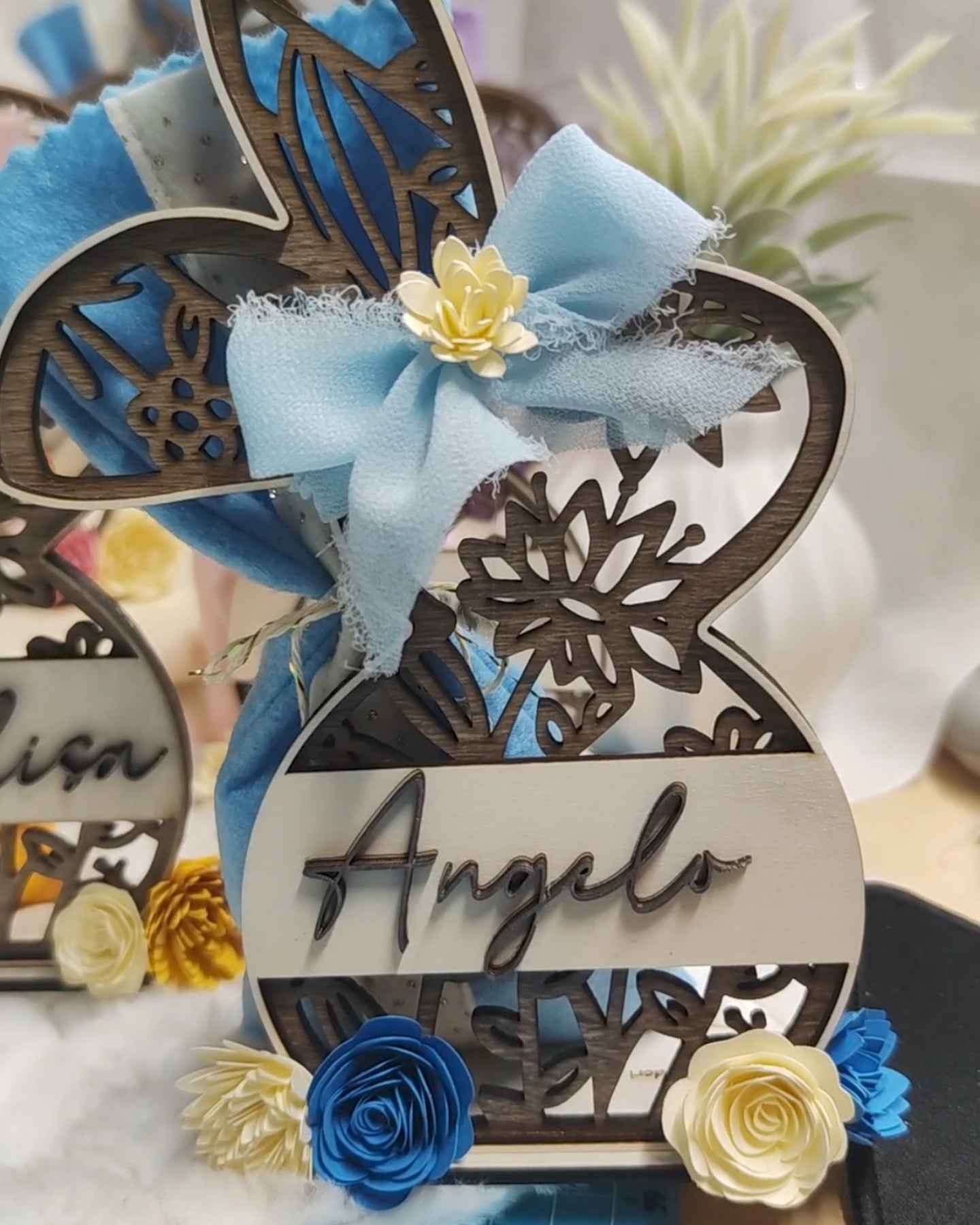 Coniglietto Pasquale in Legno Personalizzato con Sacchetto e Ovetti