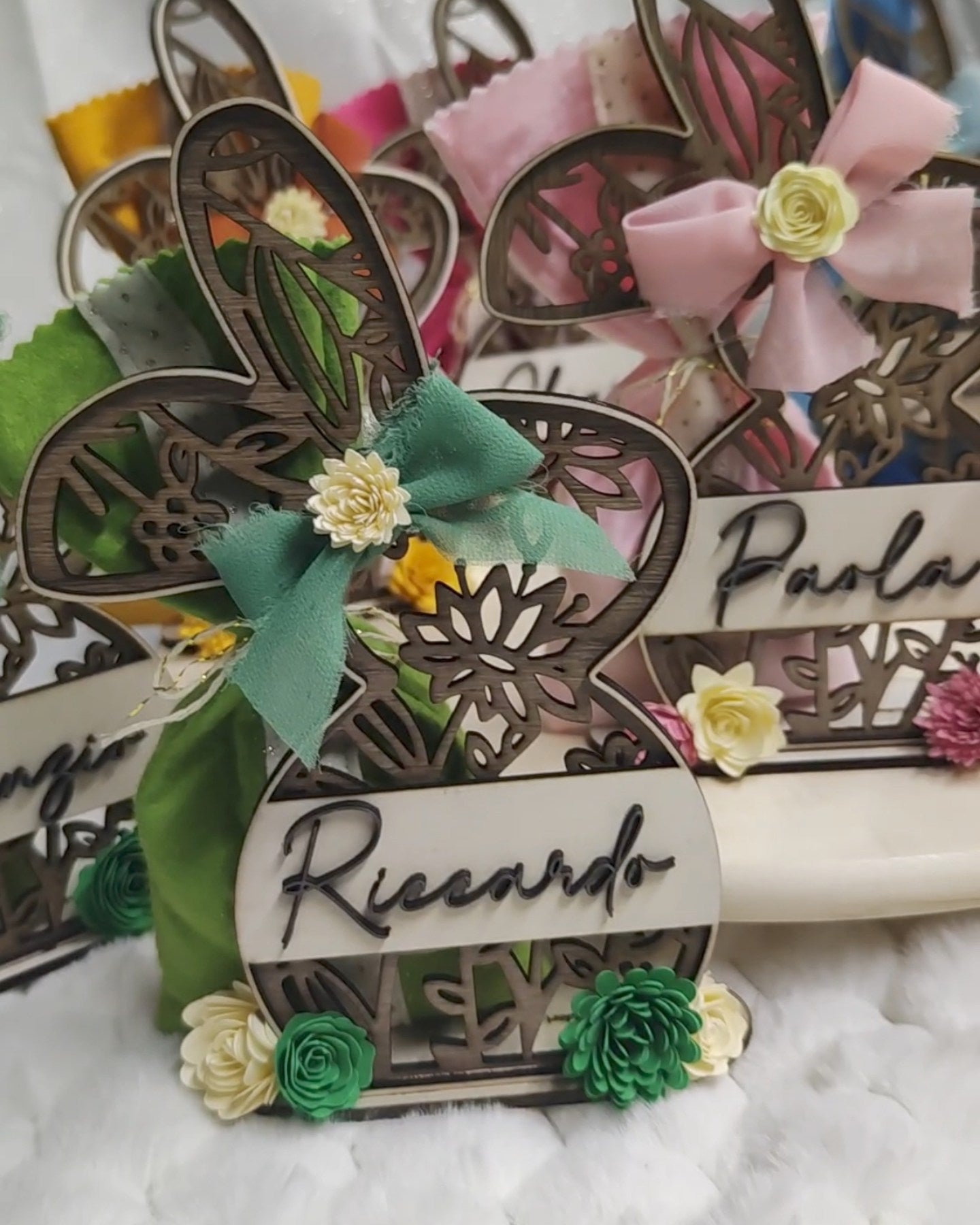 Coniglietto Pasquale in Legno Personalizzato con Sacchetto e Ovetti