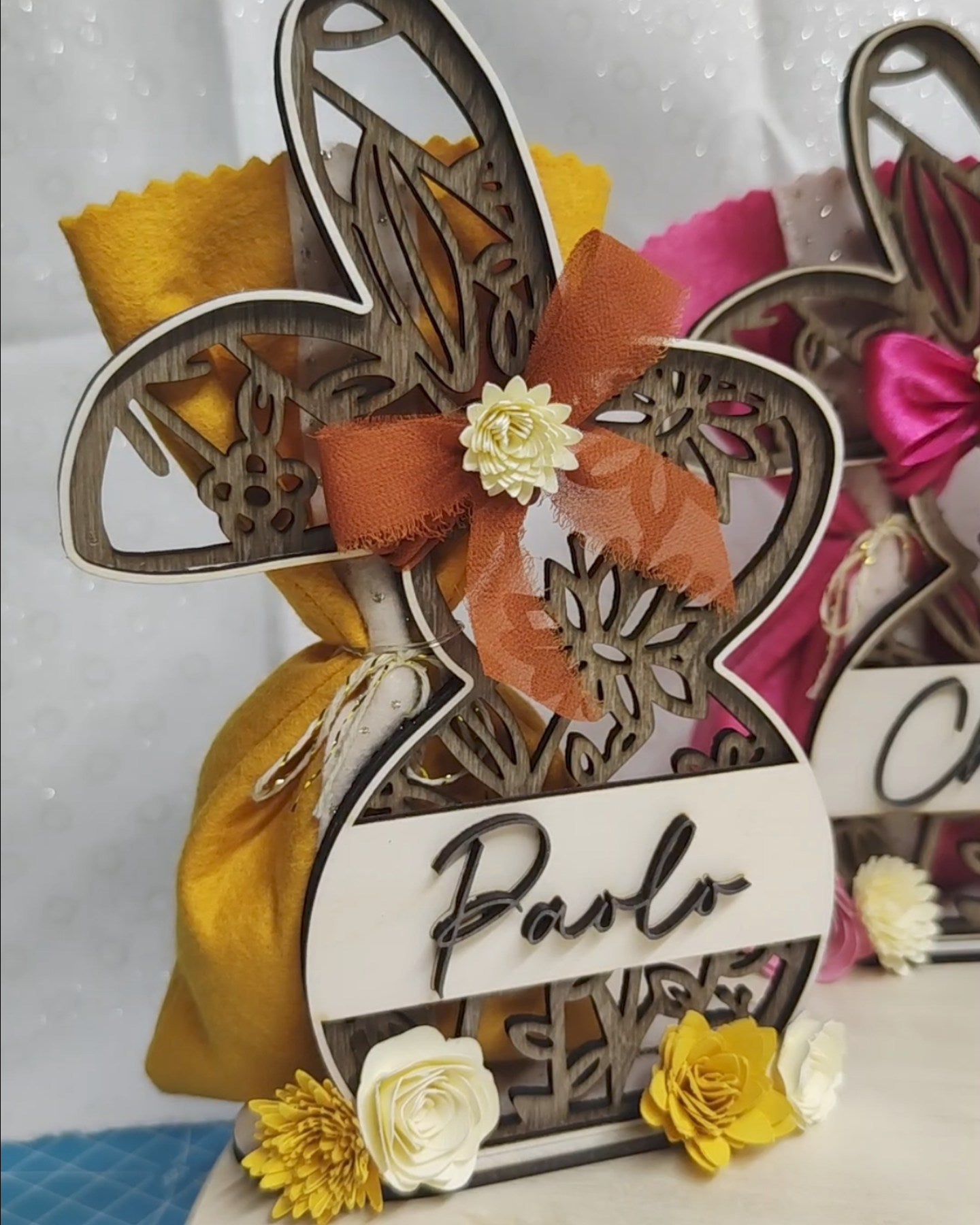Coniglietto Pasquale in Legno Personalizzato con Sacchetto e Ovetti